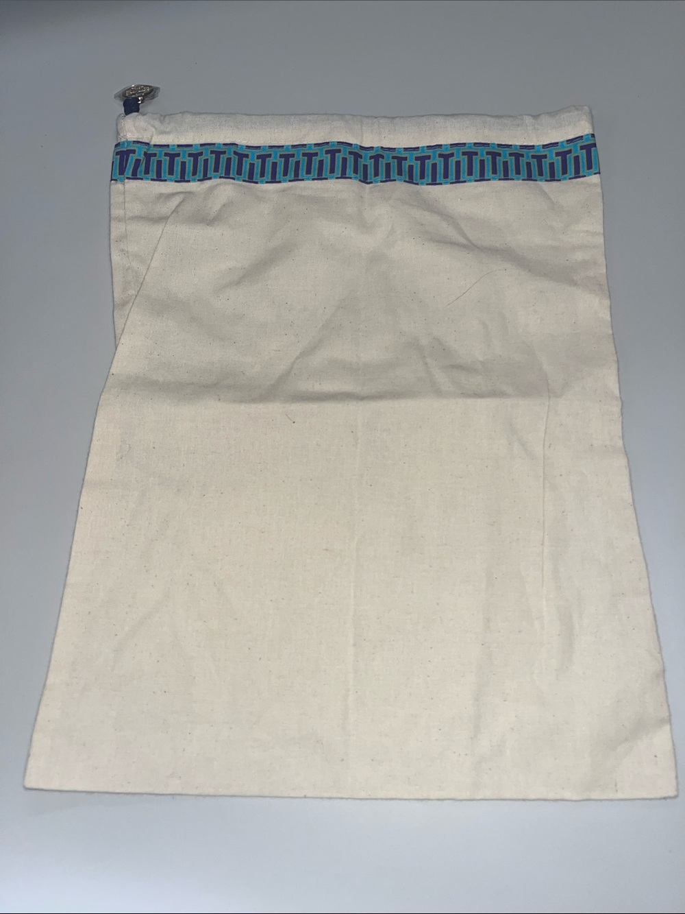 Tory Burch Cream Canvas Dust Bag with Blue Trim New